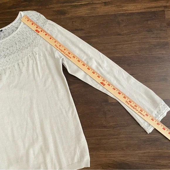 White House Black Market Rhinestone Lace Sweater Large - Picture 14 of 16